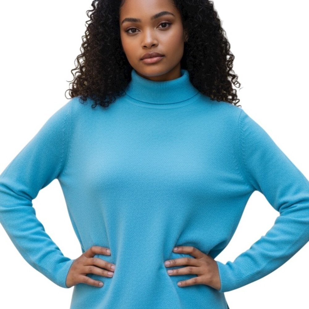 Talbots‎ Cashmere Turquoise Blue Luxury Turtleneck A-line sweater, size Medium